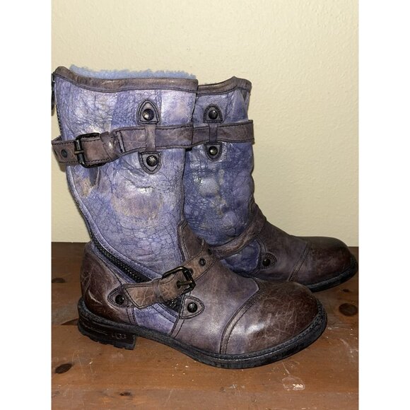 UGG Italy Boots Adela Lamb Fur Shearling Leather Motorcycle Combat 7 B Moto - Picture 13 of 16